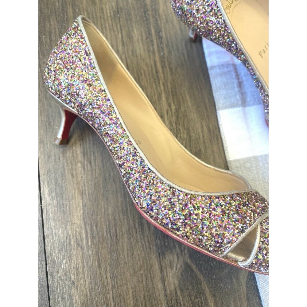 Christian Louboutin Authentic Rainbow Glitter Peep Toe Pumps EU 36 Size 4.5 - Picture 3 of 10